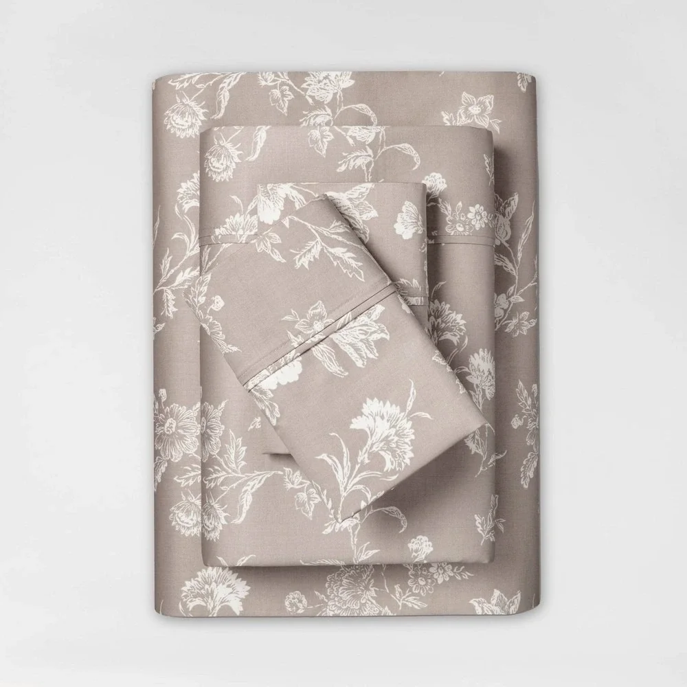 Twin/Twin XL Performance 400 Thread Count Sheet Set Khaki Floral Threshold